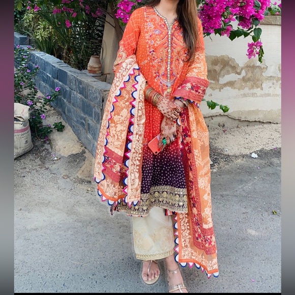 Sana Safinaz Other - Elegant Orange and Purple Embroidered Dress